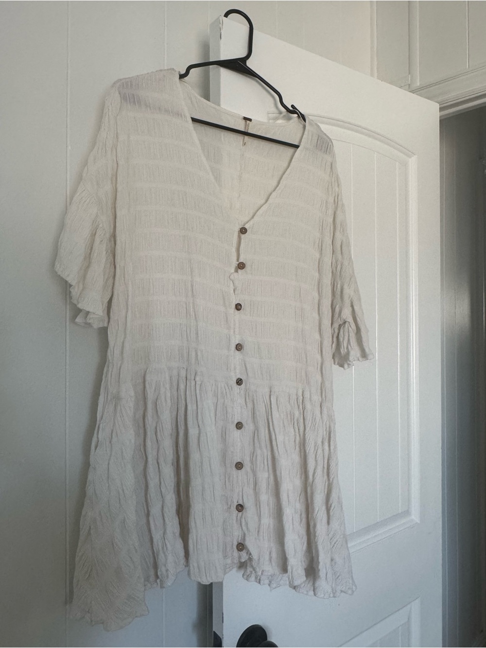 Free People White Smocked Button-Front Summer Tunic
